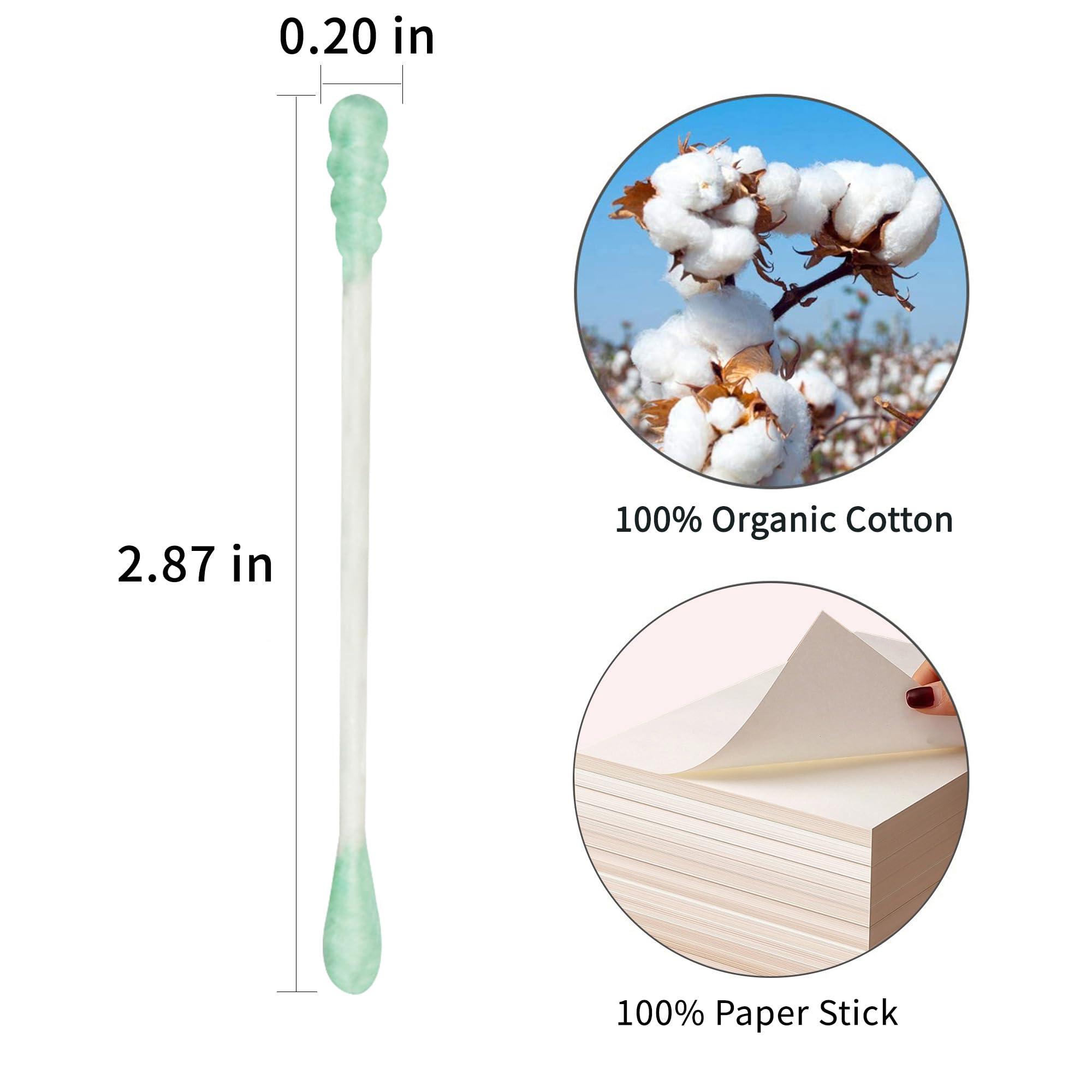 HOMEFOX HOMEFOX Green Cotton Swabs Spiral - 600 Count Organic Cotton Buds Double Side Tightly Wrapped Cotton Tips Paper Stick Soft Gentle Lint-Free Cruelty-Free, Round & Spiral (Green)