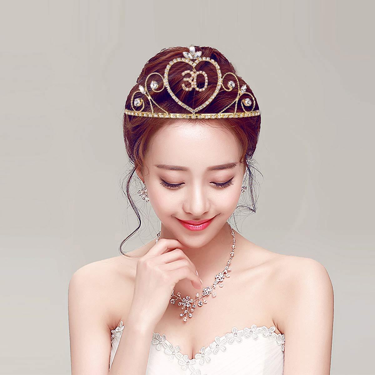 Beaupretty Beaupretty 30 Birthday Crown with Hair Comb Rhinestone Princess Tiara Happy Birthday Crowns 30st BirthdayParty Supplies (Golden)