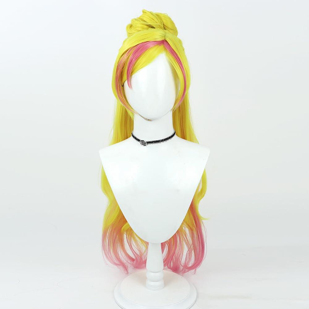 TEDPRBGE TEDPRBGE Anime Cosplay Wig Highlight Ombre Yellow Red Wig Long Wavy Wig with Bun Layered Wig with Bangs Cosplay Costume Wigs 33 inches (Yellow Red)