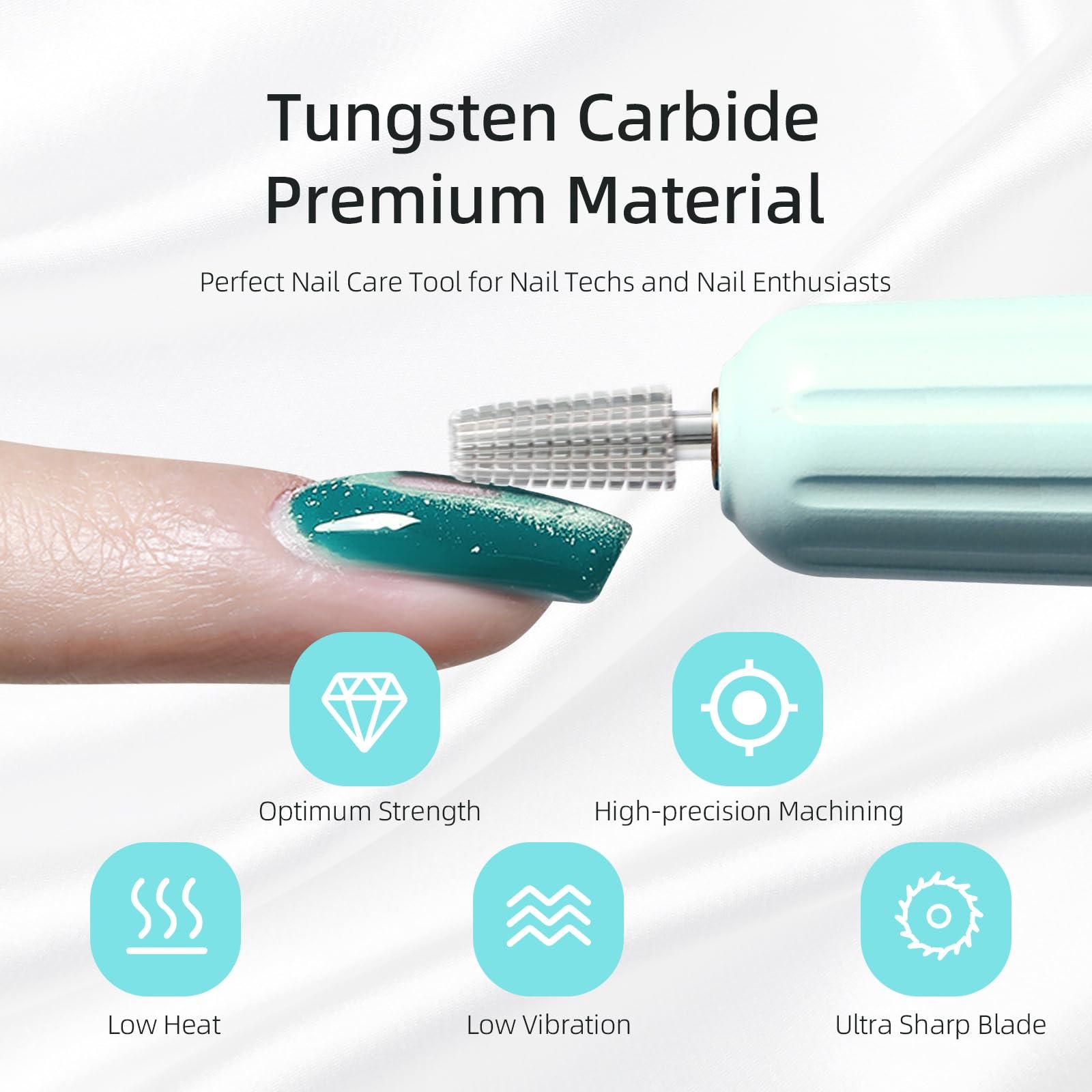 hytoos HYTOOS Mini 5 in 1 Nail Drill Bit, 10mm Tapered Drill Bits for Nails, 3/32\" Two-way Professional Safety Carbide Nail Bits, Electric Manicure Acrylic Gel Polish Cuticle Clean Removal Tool, Medium