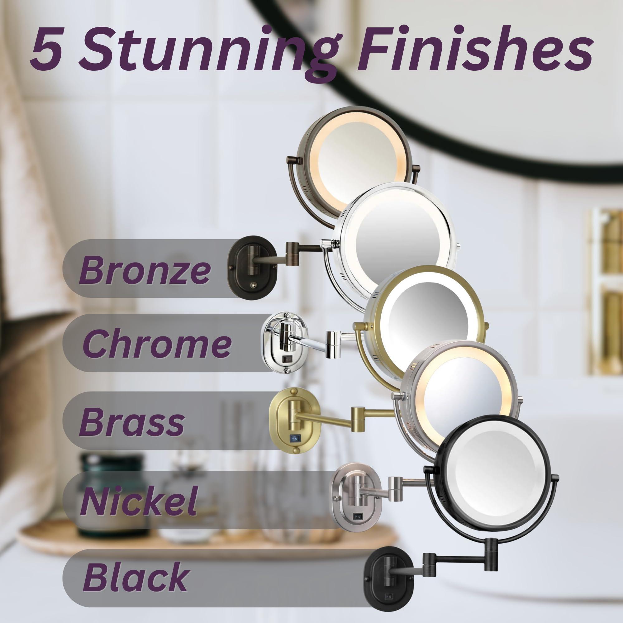 Jerdon JERDON Wall-Mounted Chrome Makeup Mirror with LED Lighting  5X-1X Magnification & 14 Extension - Direct Wire - Model HL65CD