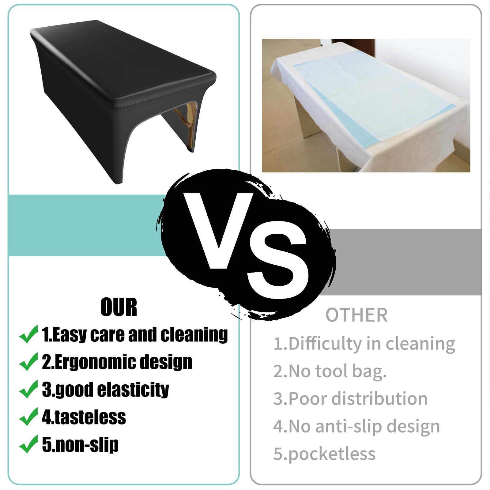 KIDOACOW KIDOACOW Leather Massage Table Cover Wipeable Massage Bed Cover Protector, Reusable & Waterproof Lash Bed Cover Fitted, Odorless Vegan Leather Spa Salon Bed Cover (Black Tablecloth for 6FT Table)