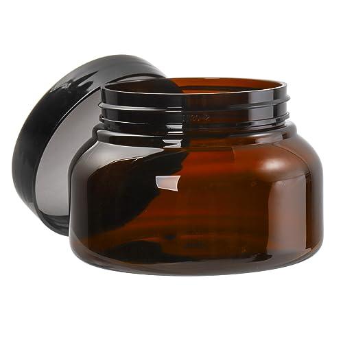 yarlung Yarlung 16 Pack 8 Oz Amber Plastic Jars with Lids, Brown Body Scrub Jars Empty Refillable Containers Round Low Profile Samples Jars for Lotion, Body Butter, Sugar Scrub, Cream