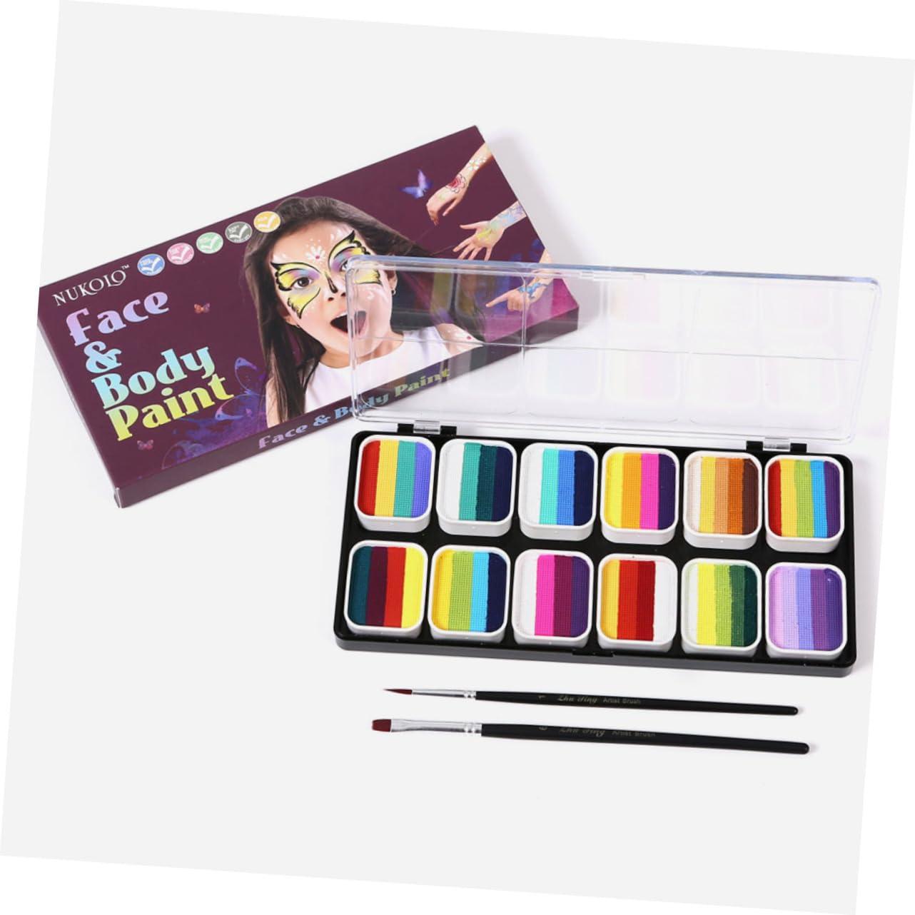 Ipetboom Ipetboom Face Body Paint Kit with 12 Color Gradient Rainbow Strips Non-shiny Pearl Mixed Body Painting Paint Set Water-activated Art Kit for Cosplay