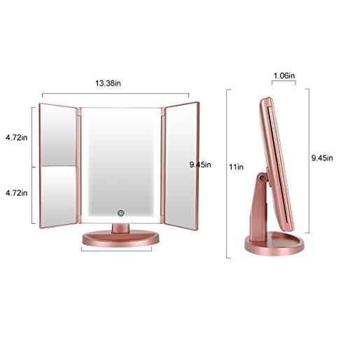 deweisn deweisn Nature Daylight 36 LEDs Tri-Fold Lighted Vanity Makeup Mirror with Touch Screen Dimming and 3X/2X/1X Magnification Makeup Mirror, 180 Degree Free Rotation, Countertop Cosmetic Mirror