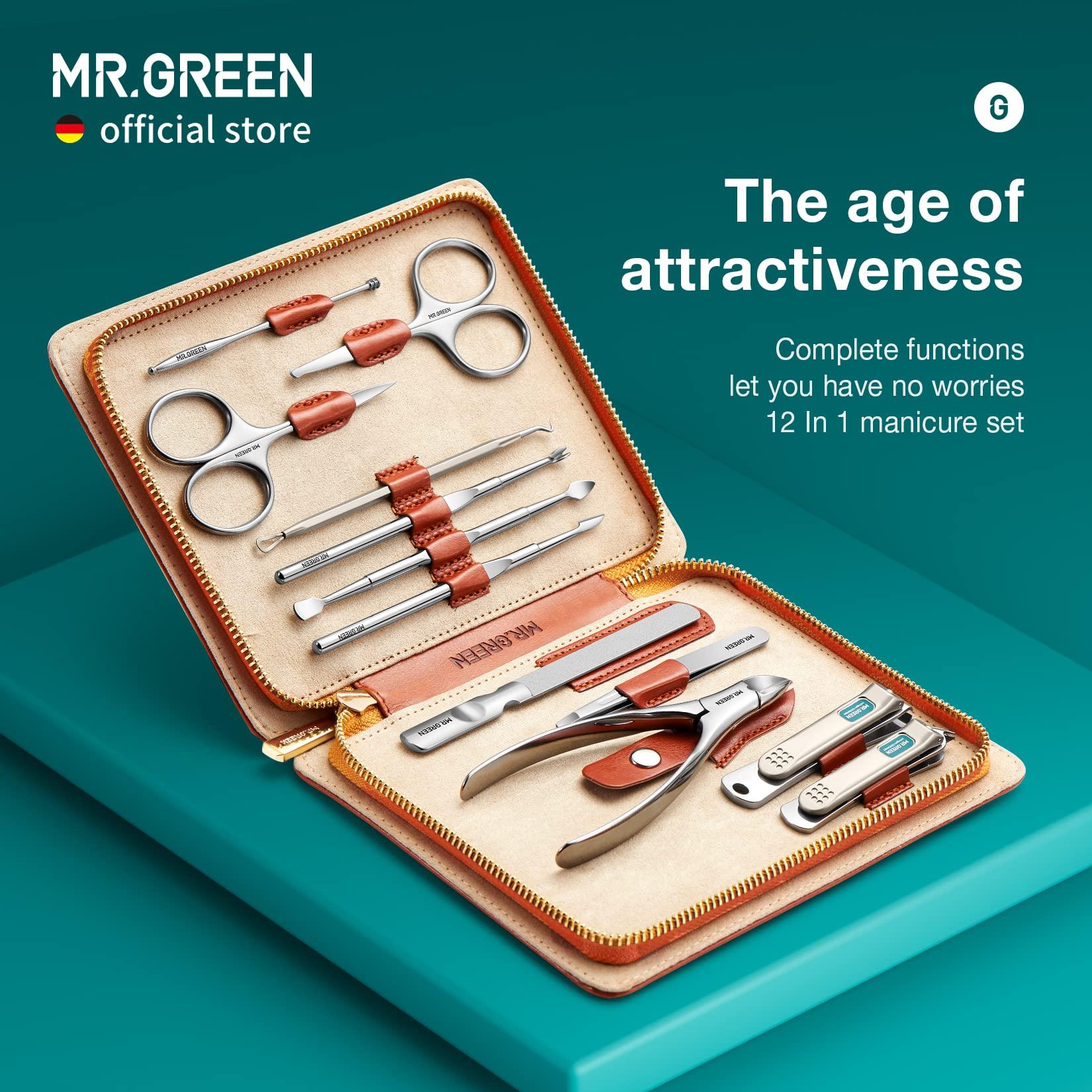 MR.GREEN MR.GREEN Manicure Set 12 in 1 Full Function Nail Clippers Personal Care Tool Kits Stainless Steel Pedicure Sets with Leather Case Idea Gift (12Pcs set)