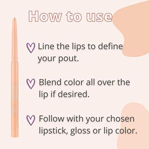 FLOWER BEAUTY FLOWER BEAUTY Petal Pout Lip Liner Smooth Creamy Lip Liner with Pigment Rich Color Prevents Feathering of Lip Color Comes with Builtin Sharpener, Nude, 0.01 Ounce
