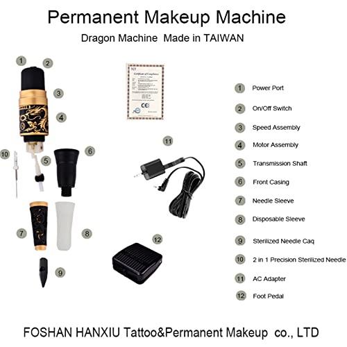 SMax SMax Professional Golden Dragon Permanent Makeup Machine Kits Taiwan Original Eyebrow Eyeliner Lip Cosmetic Tattoo Machine with Tattoo Needle,B