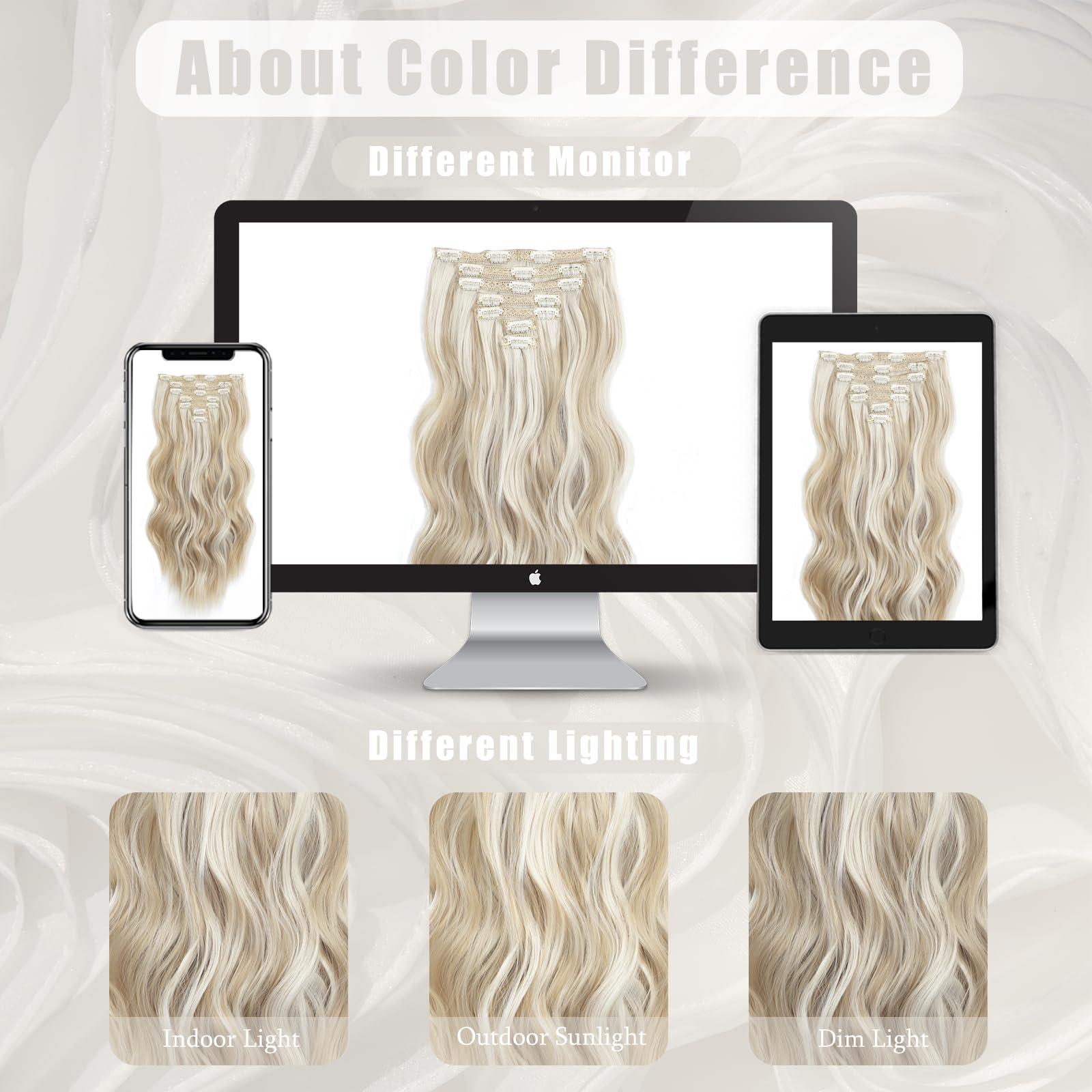 Beelu Clip in Hair Extensions for Women 7PCS Dirty Blonde with Highlights Long Wavy Curly Hair Extension 20 Inch Natural Synthetic Hair Extension Hairpieces for Daily Use