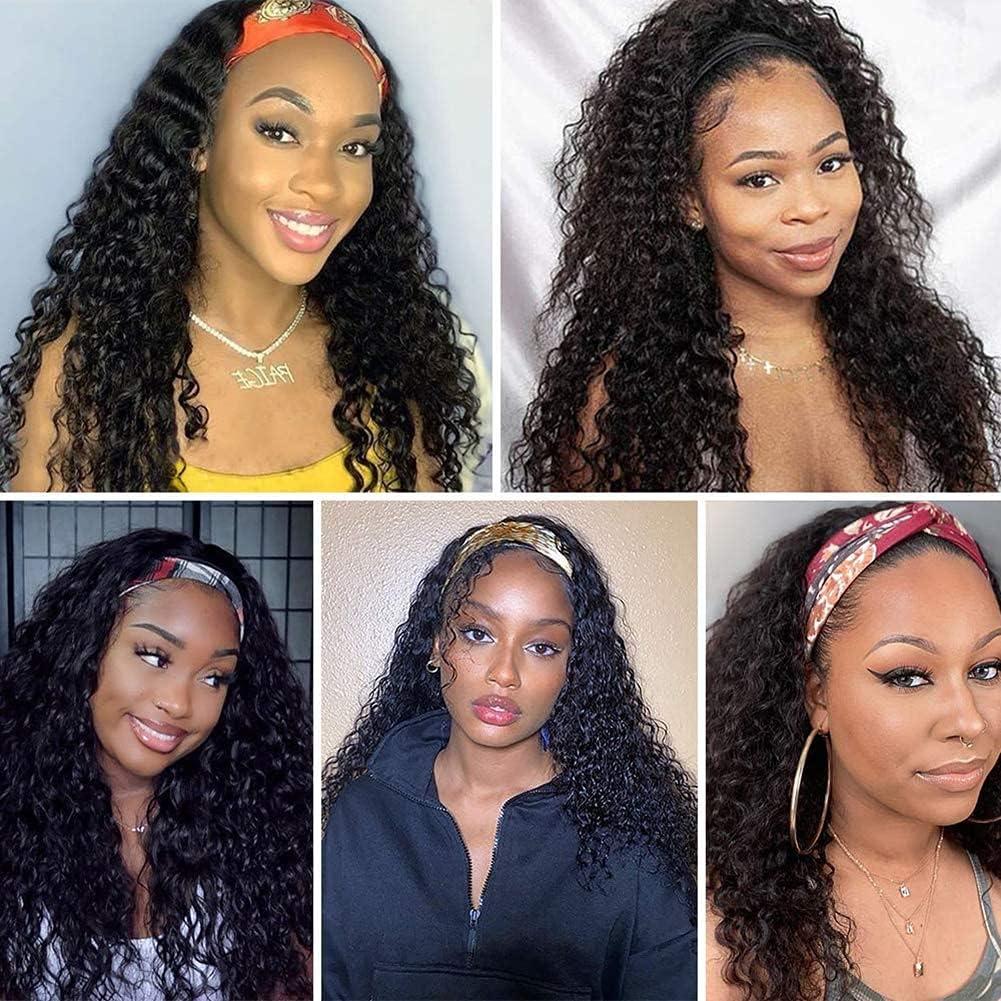 XSY XSY Headband Wig Human Hair Deep Wave Wigs 18 Inch None Lace Front Wigs Glueless Wig 150% Density Brazilian Virgin Human Hair Headband Wigs for Black Women