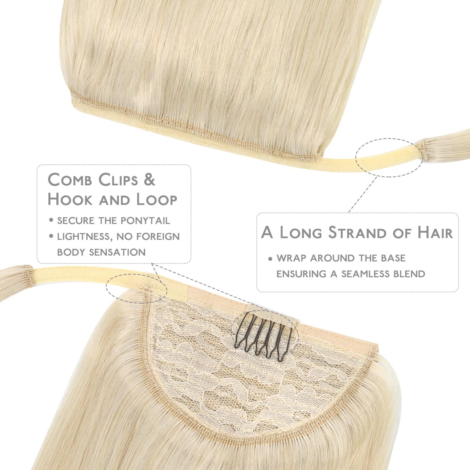 Wennalife WENNALIFE Ponytail Extension Human Hair, 14 Inch 75g Platinum Blonde Human Hair Ponytail Extension Clip in Remy Human Hair Ponytail Wrap Around Ponytail Extension Hairpieces Real Human Hair