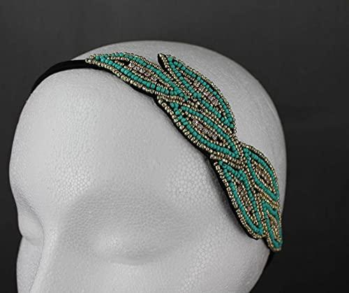 Wholesale Fashion HairClip Turquoise Gold Leaf Leaves Beaded Headband Applique Fascinator Head Hair Band Fashion hair Accessories for Women