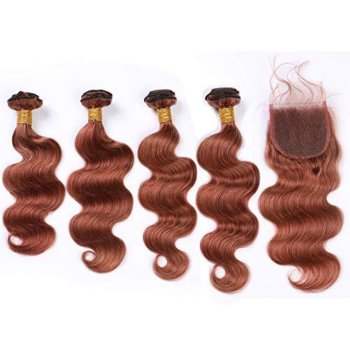 Tony beauty hair Tony Beauty Hair Copper Red Hair Bundles and Closure Body Wave Virgin Hair Weaves Dark Auburn Brazilian Human Hair 4 Bundles with Lace Closure 4x4" Pure 33 Reddish Brown (18 20 22 24 with 18)