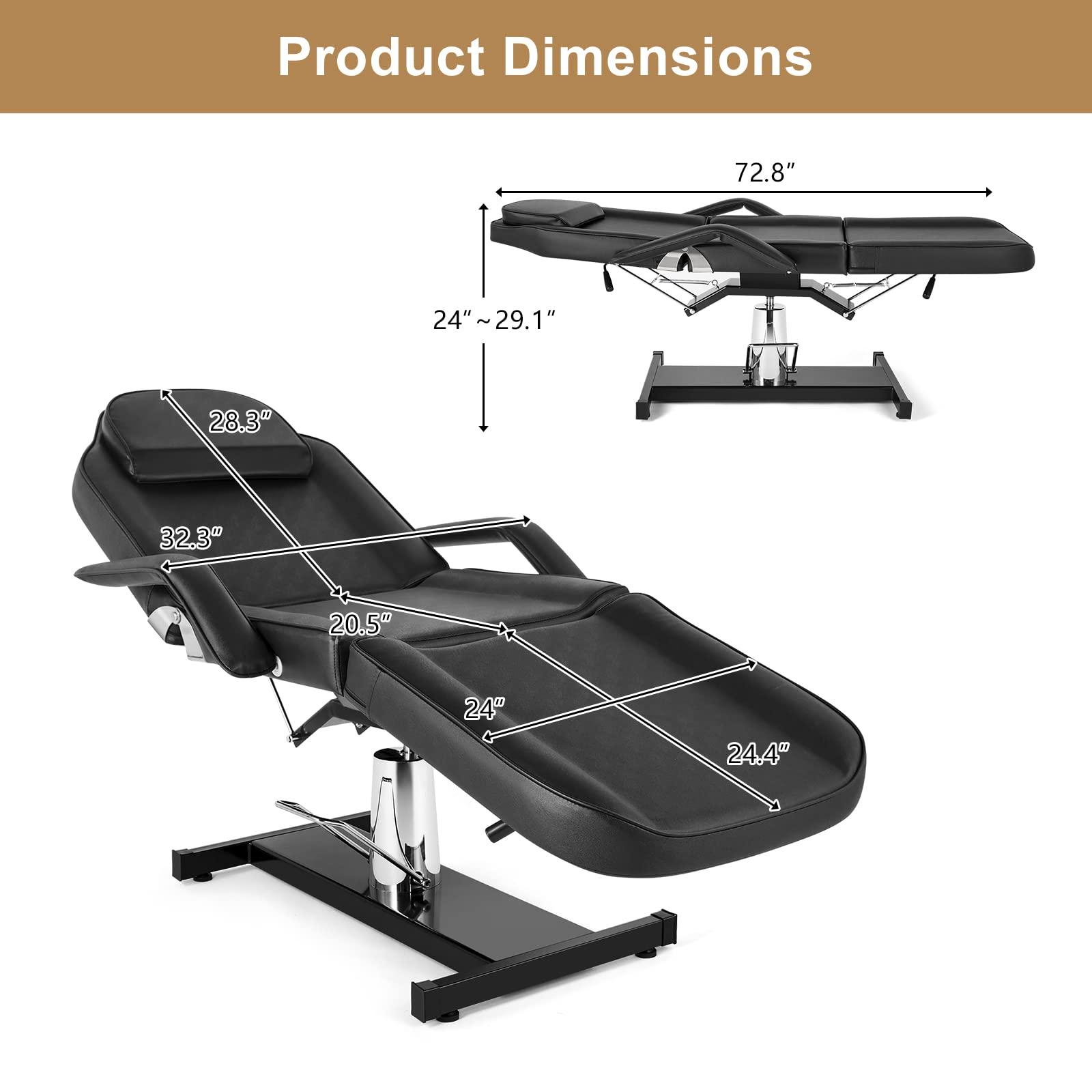 OmySalon OmySalon Hydraulic Tattoo Chair Esthetician Bed, Multi-Purpose 3-Section Facial Bed Table, Adjustable Beauty Salon Spa Massage Beauty Equipment, Black