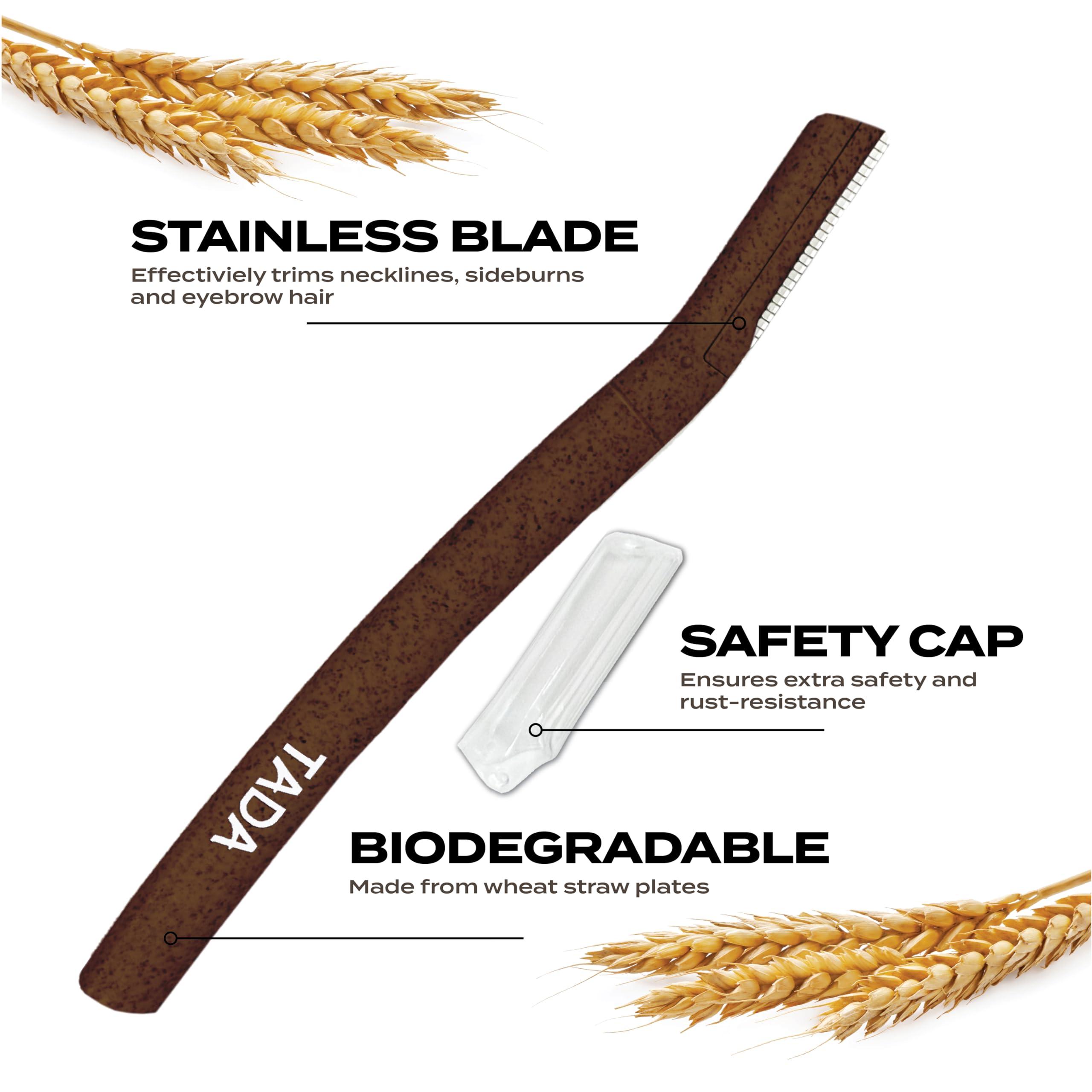 TADA BEAUTY TADA Natural - 12PCS Straight Razors for Men and Women for Eyebrow Straight Edge, Beard, Disposable Razors (Brown)