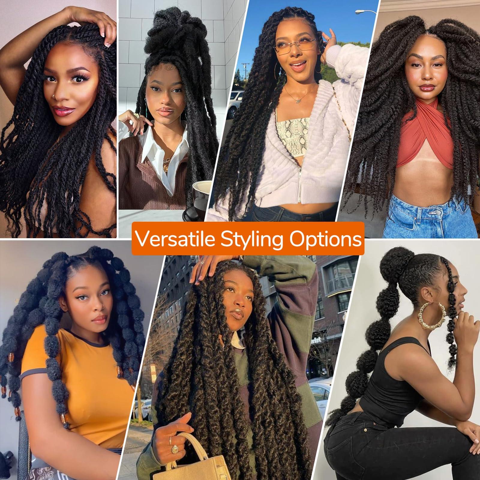 BYKSVIOC Afro Kinky Twist Crochet Hair Braids Marley Braid Hair 24inch Senegalese Curly Crochet Synthetic Braiding Hair (6Packs,#1B)