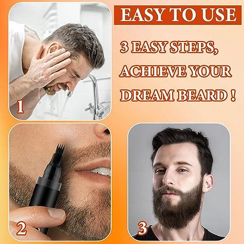 DuoZeng Beard Pencil Filler for Men,Beard Pen Filler Long Lasting Coverage Waterproof & Natural Finish Beard Filling Pen with Brush,Barber Styling Pencil - Fill, Shape & Define Perfect Beard(Black)