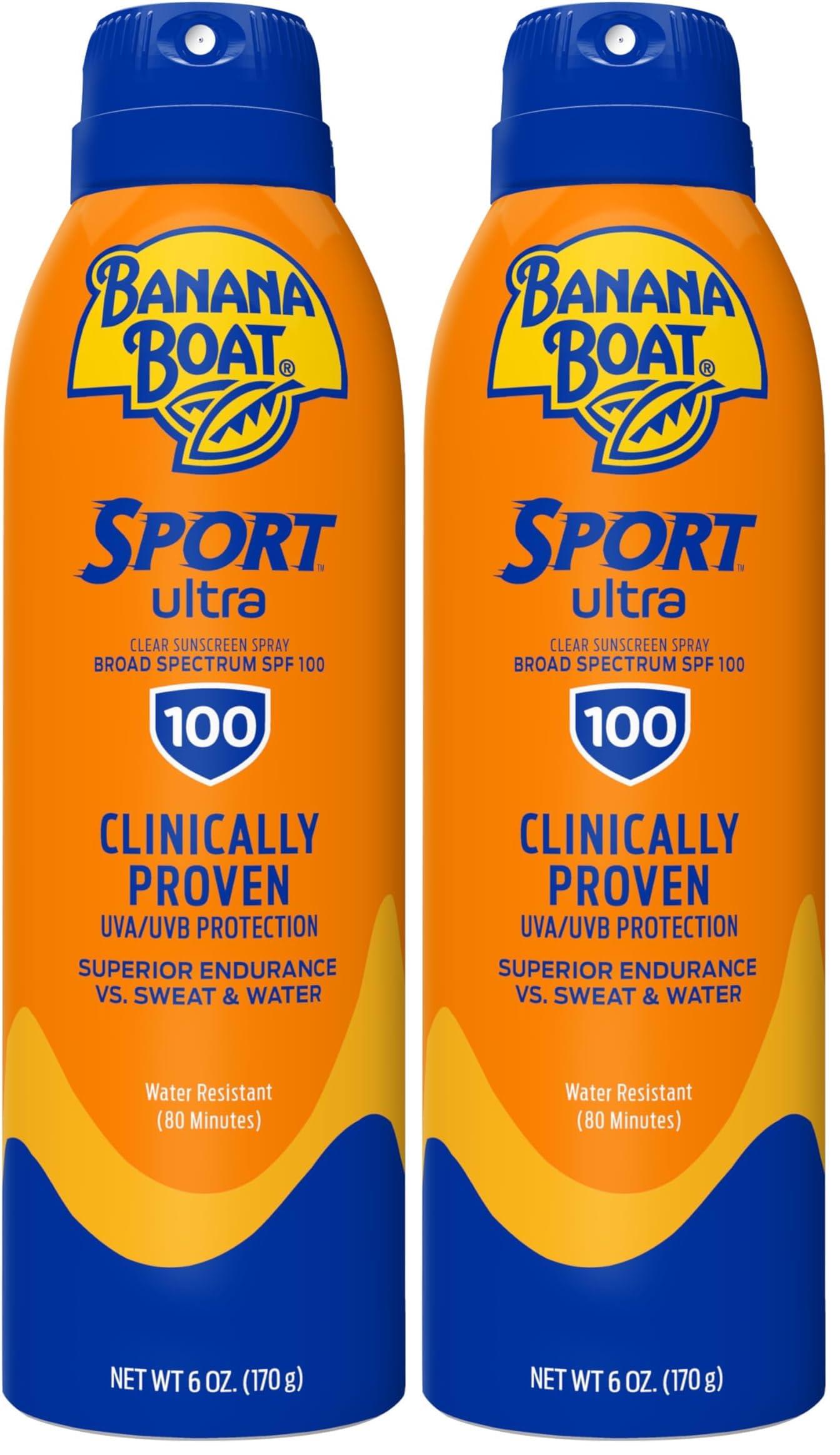 Banana Boat Banana Boat Sport Ultra SPF 100 Sunscreen Spray, 6oz - Water Resistant, High SPF, Sport Sunscreen (Pack of 2)