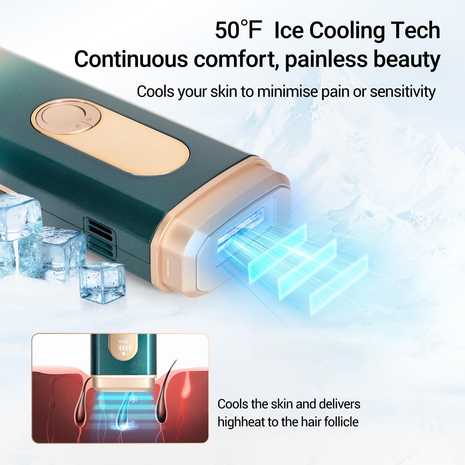 Sextupole IPL Laser Hair Removal for Woman and Men,Sextupole Hair Removal Device with Ice Cooling Care Function, Visible Results in 2 Weeks, Laser Hair Removal Care Painless Safe Gentle at Home Full Body,Green