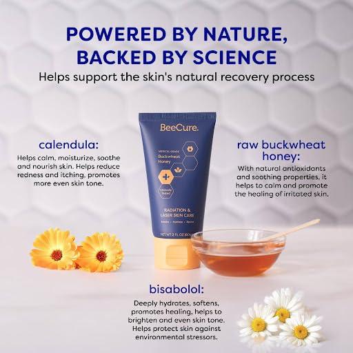 BeeCure BeeCure Radiation Relief and Laser Burn Cream Skin Care Cream, Burn Relief Cream with Buckwheat Honey & Calendula, 60ml Tube