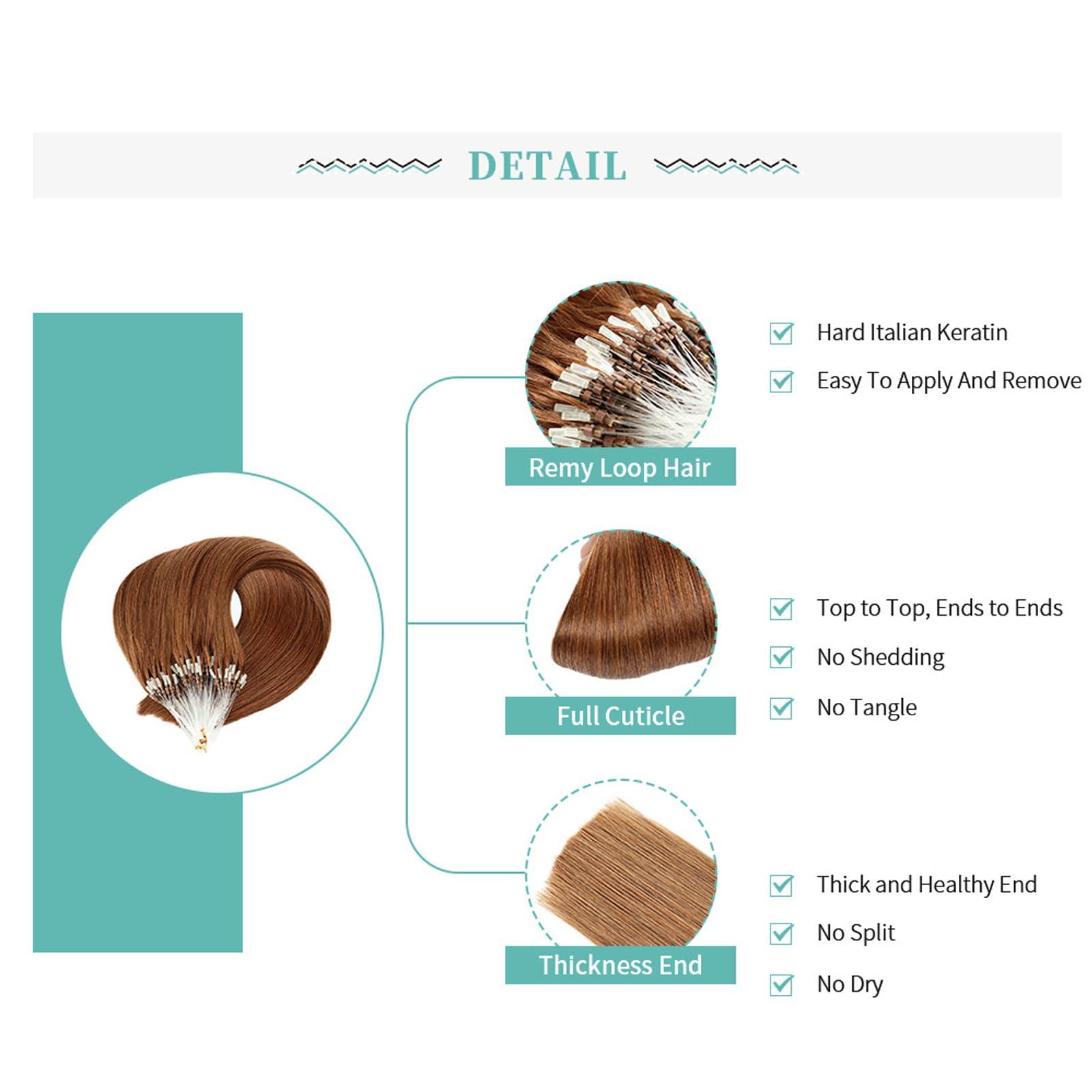 RIBONI Micro Links Hair Extensions Human Hair For Black Women Microlink Hair Extensions Medium Brown Natural Human Hair Silky Straight18Inch 100strands 50g