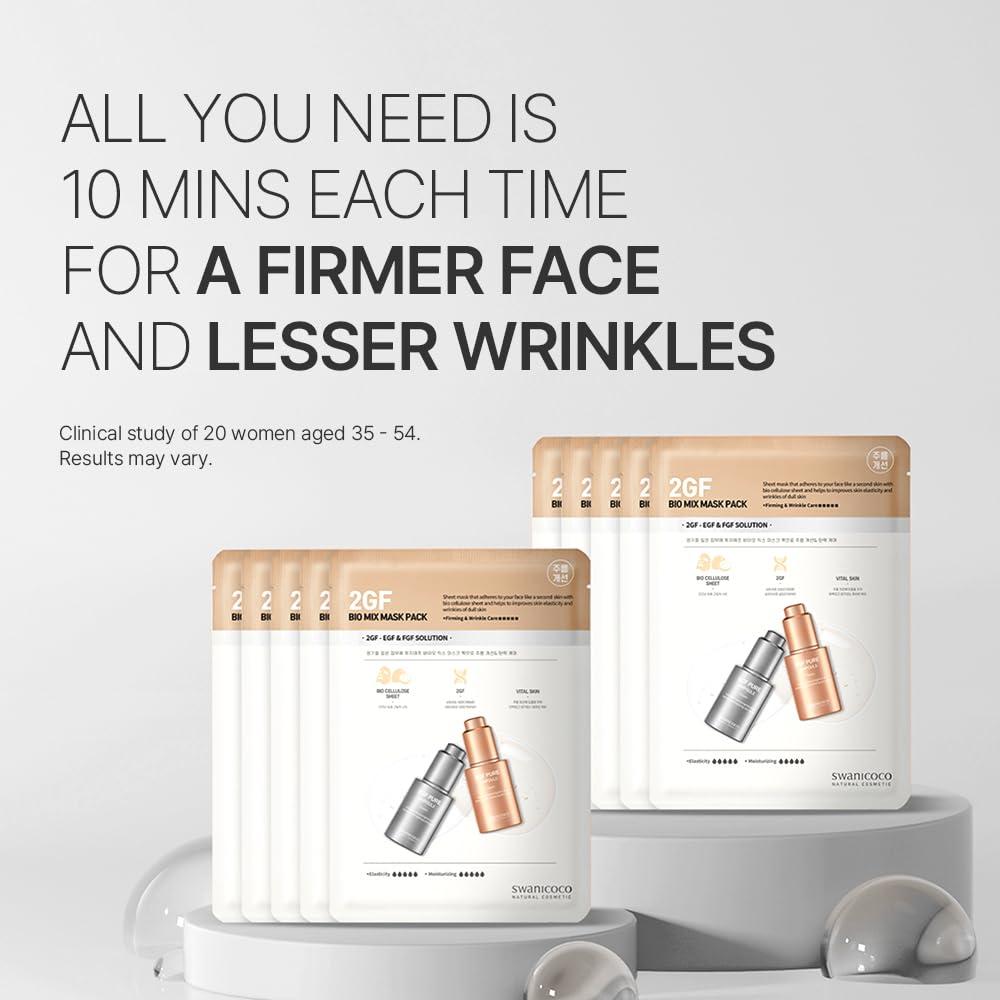 SWANICOCO SWANICOCO Pregnancy Safe EGF FGF (10 PPM) Bio Cellulose Gel Face Mask 2GF Bio Mix Mask Pack Firming Anti Aging Skin Renewal Hydration Korean Skincare (10 Pack)