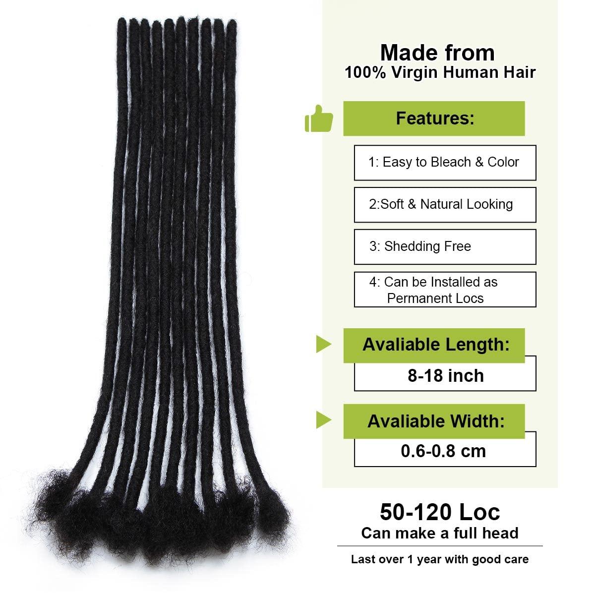 Sangtok 50 Locs 0.6cm Thickness 100% Human Hair Dreadlock Extensions, 10" Handmade Permanent loc Extensions for Black Men and Women