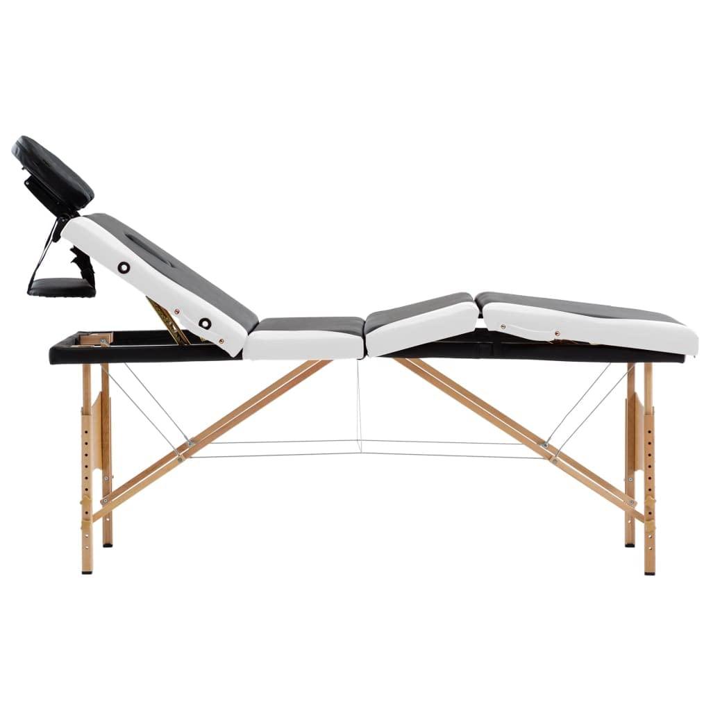 CUMYZO CUMYZO Foldable Massage Table 4 Zones Wood Black and White,Health & Beauty Personal Care Massage & Relaxation Massage Tables