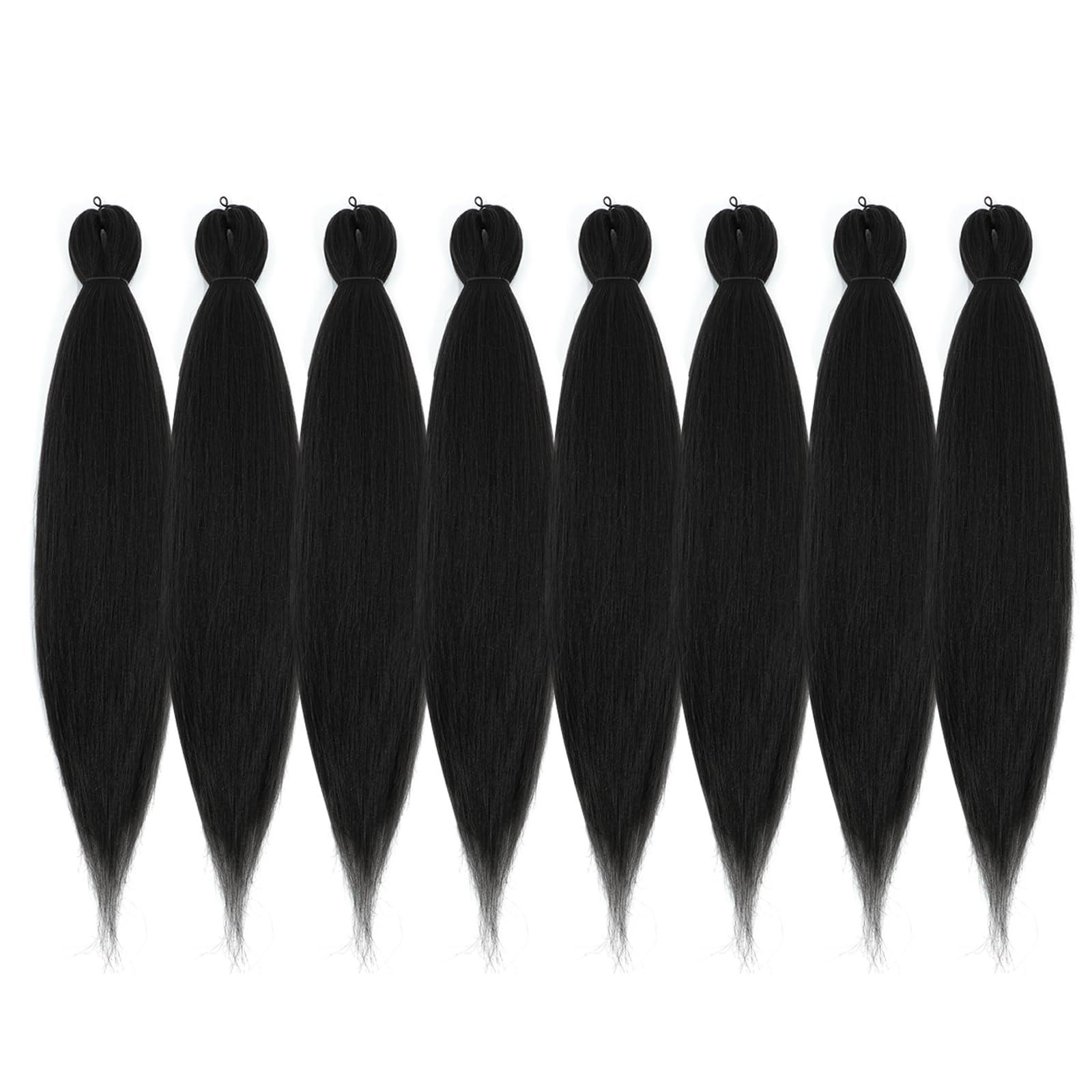 DIFUNEE DIFUNEE Pre-stretched Braiding Hair - 36 Inch 8 Packs Natural Black Super Long Braiding Hair For Twist or Box Braids, Yaki Texture Hot Water Setting Synthetic Braiding Hair Extensions (36 Inch, 1B-8P)