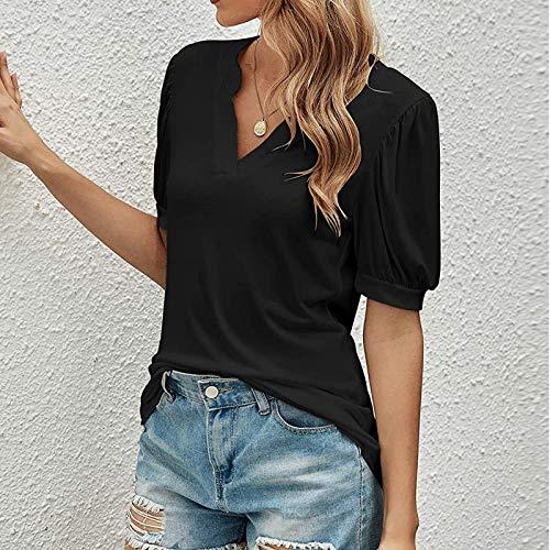 niaanieaie Women's Tops T-Shirt Cute Summer Printed Shirt Tunic Top Loose Casual Comfort Basic Rounded V Neck Stretch Funny Shirts(Black,XXL)