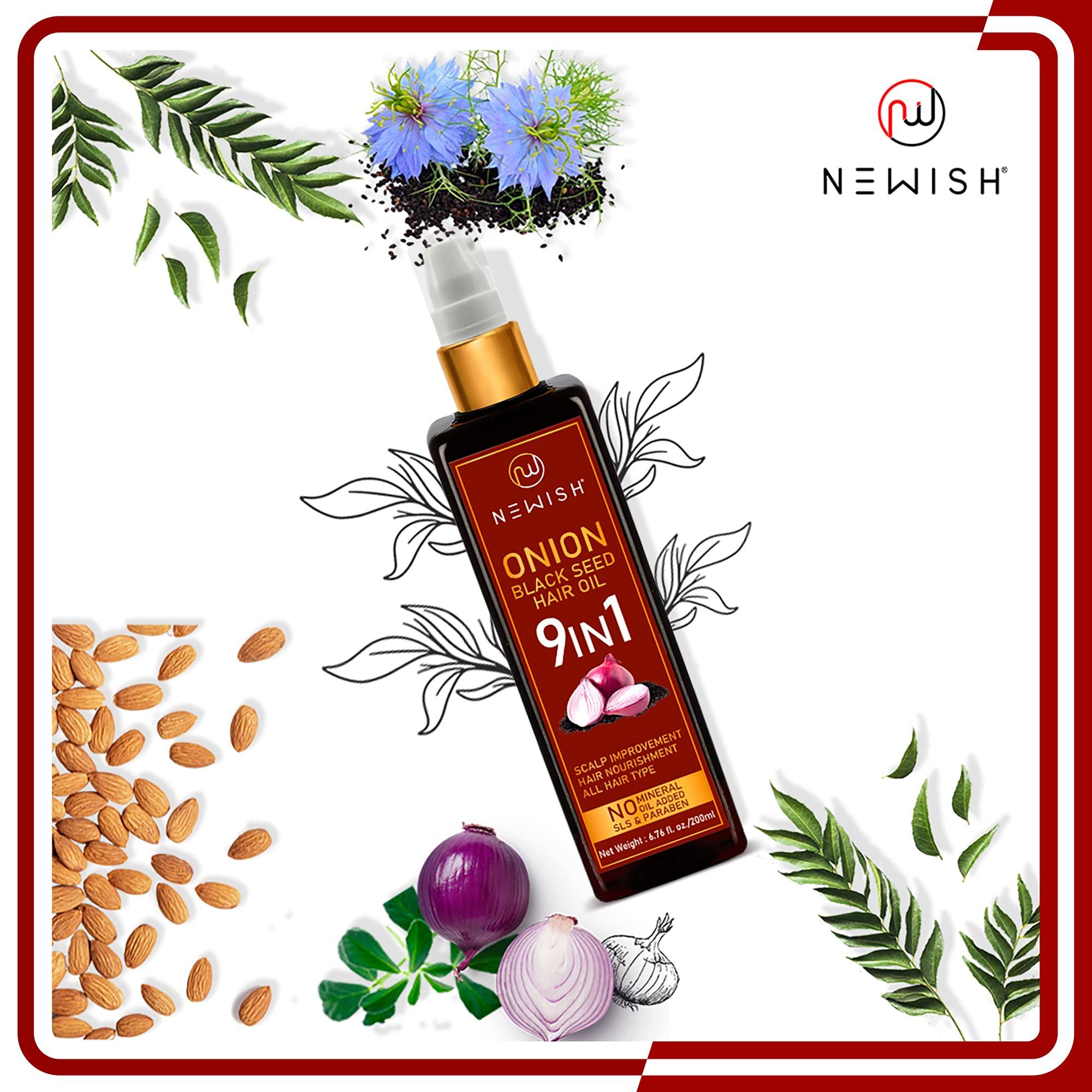 Newish Newish Black Seed Onion Oil for Hair Regrowth and Care, With Castor, Almond, Sunflower, Methi & Jojoba Oils for Shiny Hair (200 ml)