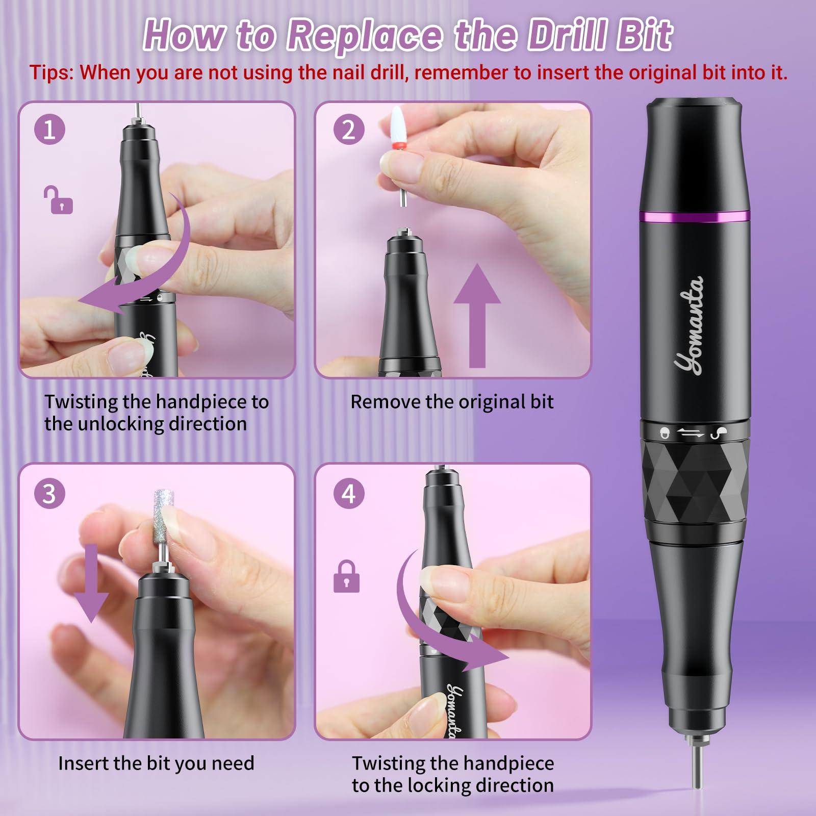 yomanta Yomanta Electric Nail Drill Professional Kit: 35,000 RPM USB Rechargeable Efile Nail Drill Nail File with 12 Bits for Polishing Gel/Acrylic Nails- Portable Manicure Tool Set for Salon/Home-Purple