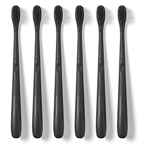 hello Hello Charcoal Infused Soft Bristle Toothbrush, Black, BPA Free, Vegan, Plant Based Handle, 1 Count (Pack of 6)
