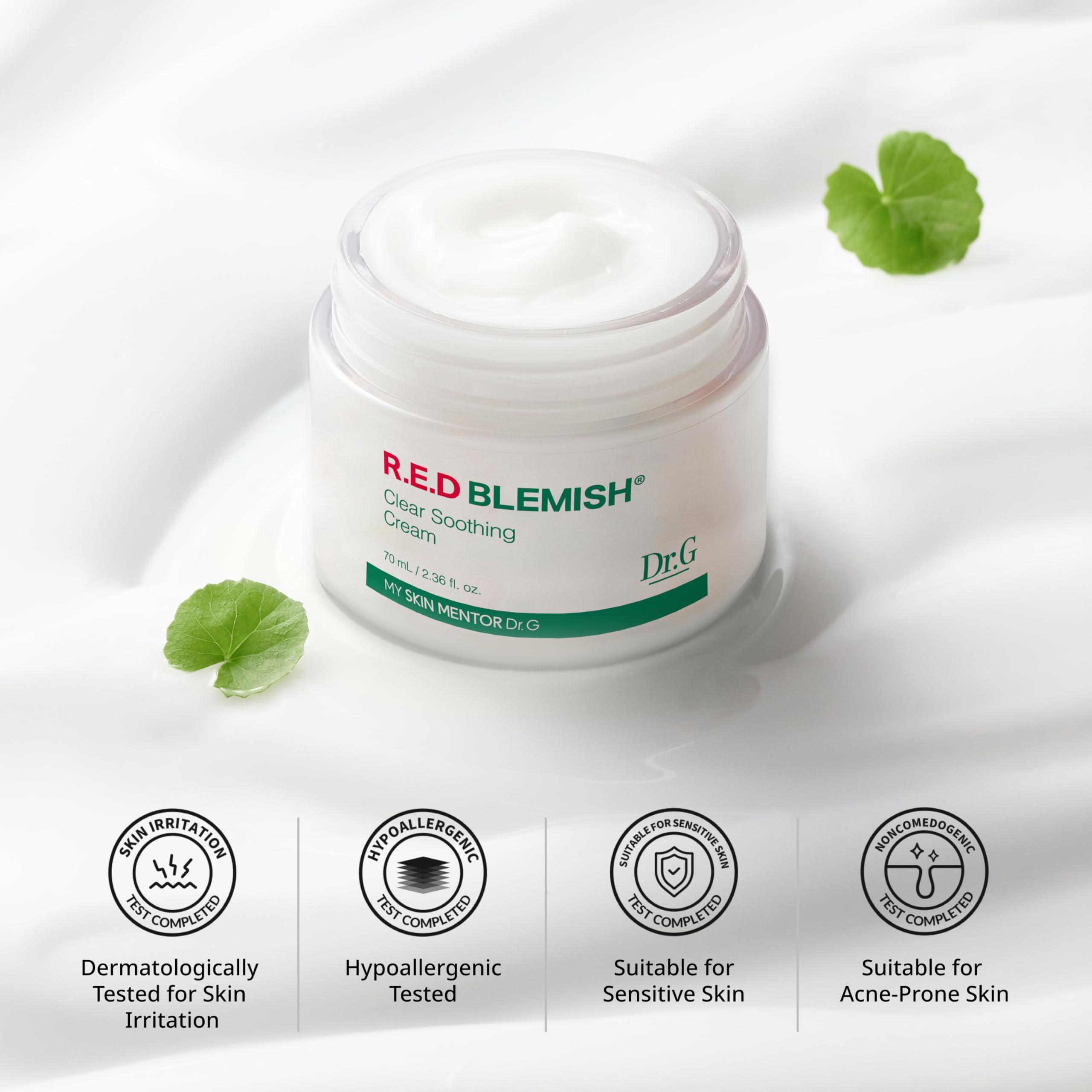 Dr.G Dr.G Red Blemish Clear Soothing Korean Moisturizer Face Cream, 70ml - Cica Cream, Korean Skin Care Moisturizer, Korean Face Moisturizer, Facial Moisturizer, Korean Skincare, K Beauty Skincare Coreano