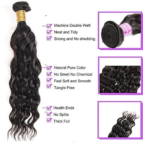 CFGH6FDF Bundles Brazilian Hair Weave Bundle Raw Natural Wave Human Hair 3/4 Bundle 8-40 Inch Water Deep Wave Bundle Hair Weave Extension Hair Weft(10 12 14 14)