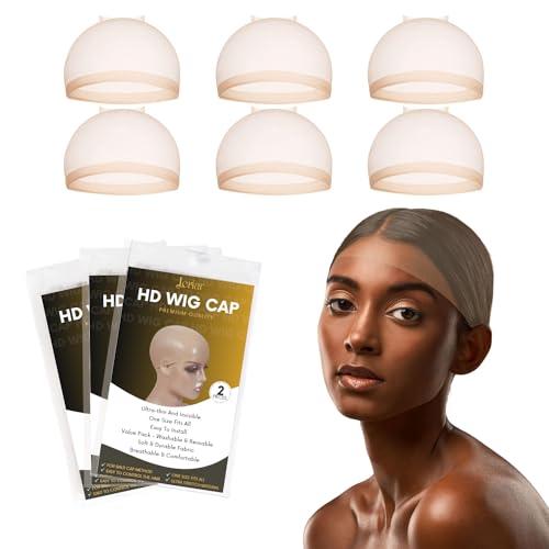 LERIAR LERIAR 6PCS HD Wig Caps For Lace Front, Stretchy Nylon Stocking Wig Caps, Ultra Thin Invisible Sheer Wig Caps for Women, Transparent and Breathable Nude Bald Cap for Wig