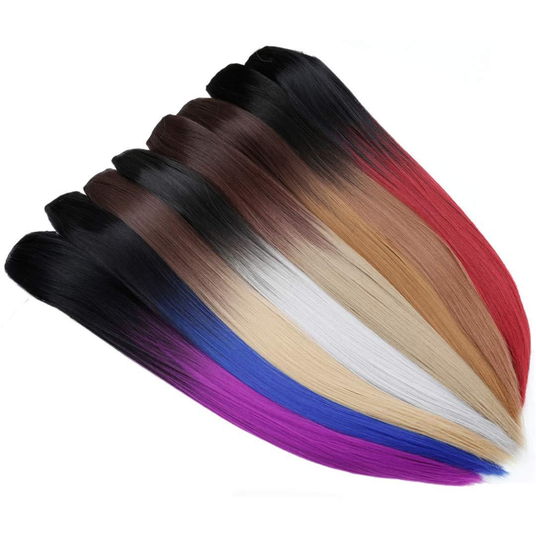 WHWYQDFD 24Inch 5 Clipsins Straight Hair Extentions Clip In On Hair Extension Black To Red Ombre Hairpiece Synthetic #10 24Inches