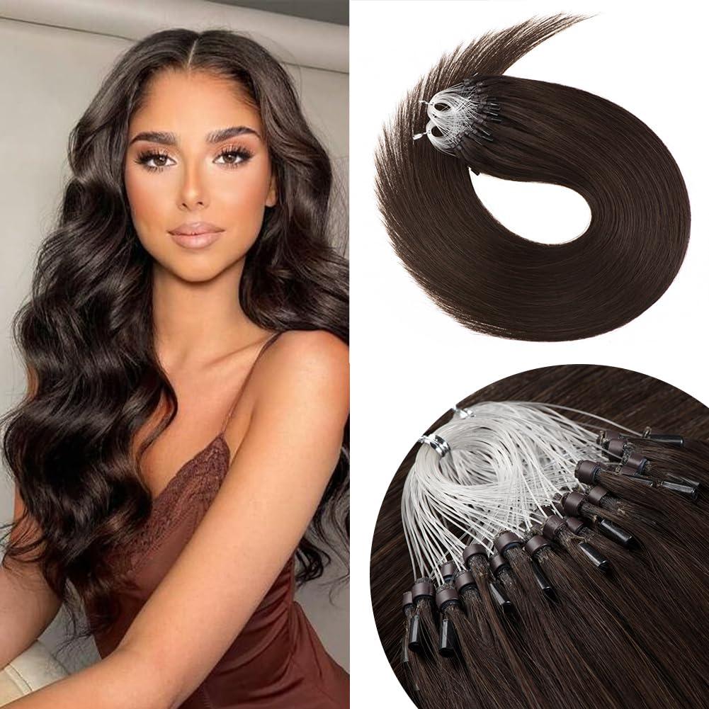 Senmy Senmy Microbead Hair Extensions Brown 24inch Invisible Micro Link Bead Extensions Human Hair 1g/strand 50g Dark Brown Hair Extensions Real Human Hair Micro Beads For Women