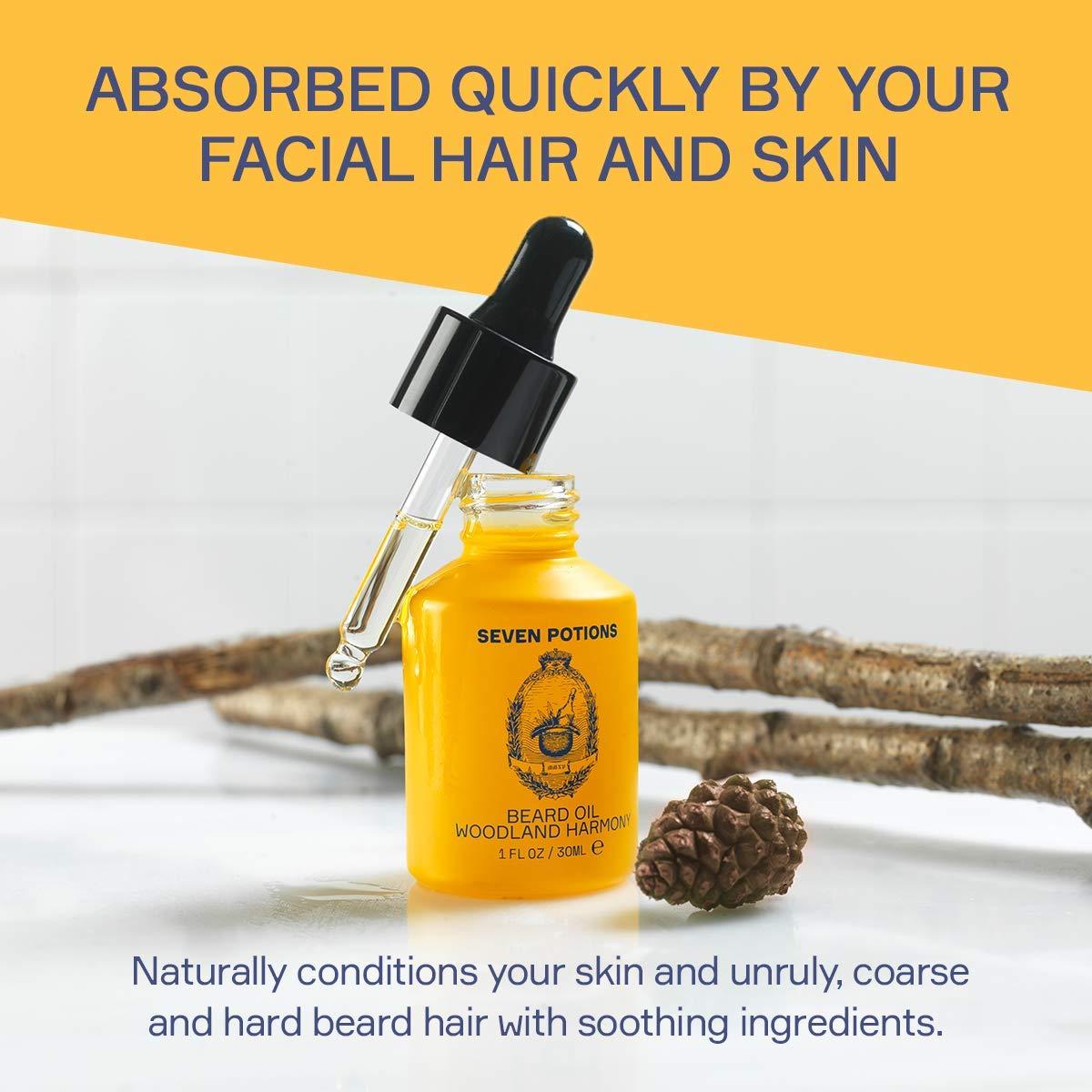 SEVEN POTIONS Beard Oil 1 fl oz by Seven Potions. Sweet and Woody Scented Beard Softener. Stops Beard Itch. Natural, Vegan, Beard Conditioning Oil. Contains Jojoba Oil (Woodland Harmony)