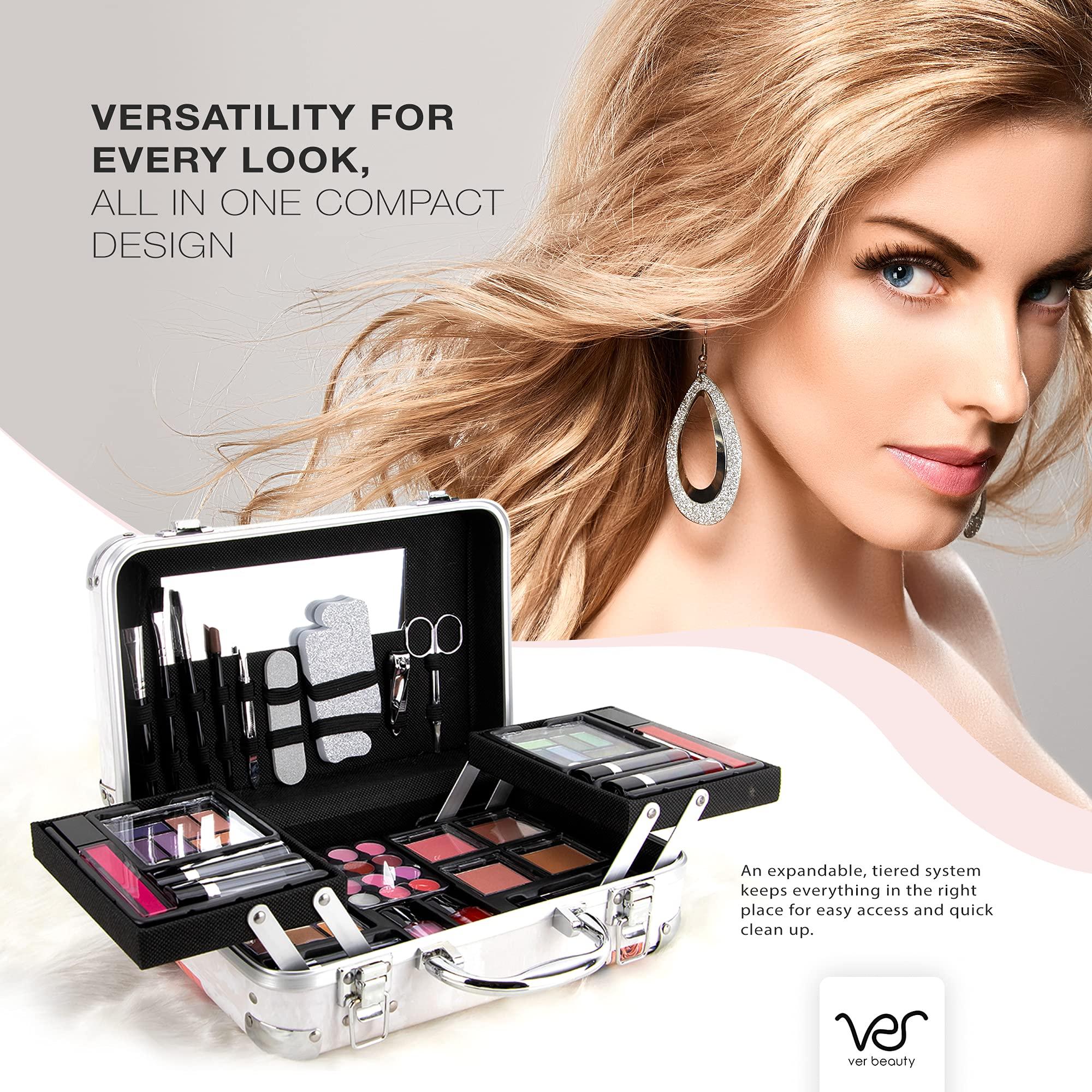 Ver Beauty All In One Makeup Set for Adults and Girls-Full Makeup Kit for Beginners Includes Eye Shadow Blush Lip Gloss Lipstick Lip Brush Mirror Tweezer Nail Filer Clipper Scissor (FLAWLESS)