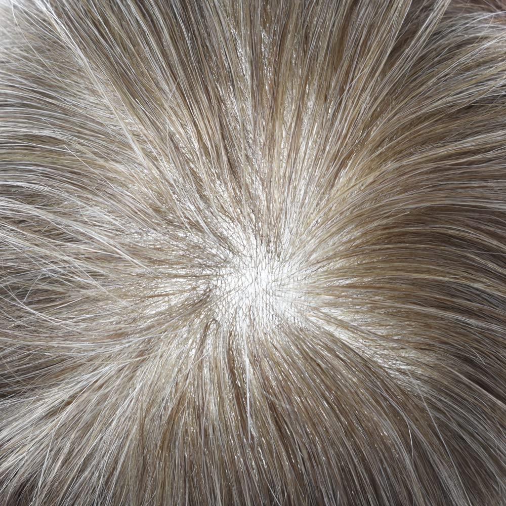 Generic Toupee For Men Hair Replacement System Ultra Thin Skin 0.06mm Mens Toupee Hairpiece V-loop European Remy Human Hair Wig Black Brown Brunette Male Hair Units 8\"x10\"#1840 Medium Blonde with 40% Gray-120% density