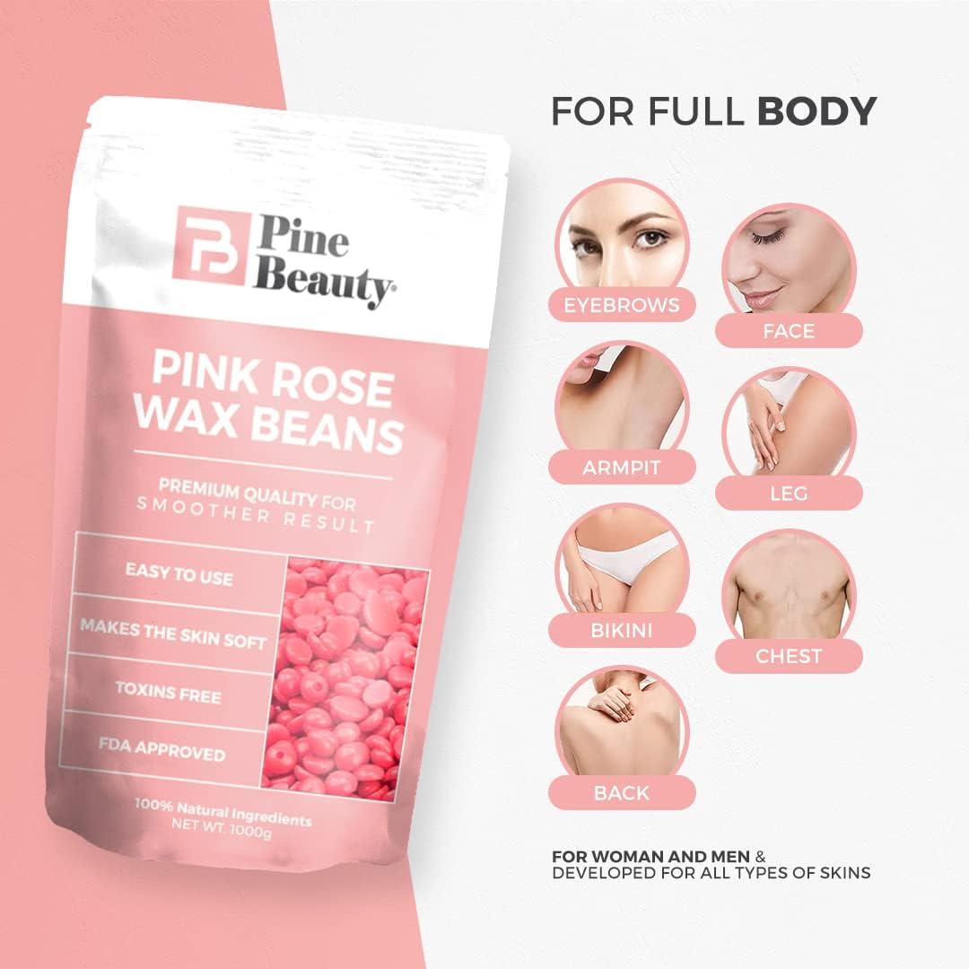 PINE BEAUTY CO 2.2 Lbs Hard Wax Beads - Big Bag Wax Beans, Complete Kit for Painless Hair Removal 10 Extra Waxing Spatula Applicator for Bikini Area, Face, Legs, Eyebrow, Body Pearl Wax Warmer and Brazilian Wax