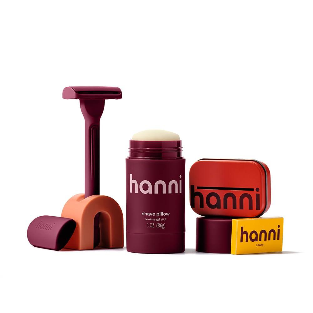 HANNI HANNI Shave Starter Set, Saftey Razor with Blades and Shaving Gel, Unisex Grooming Kit for Smooth, Soft Skin, Hair Removal Gift Set for All Skin Types, Burgundy
