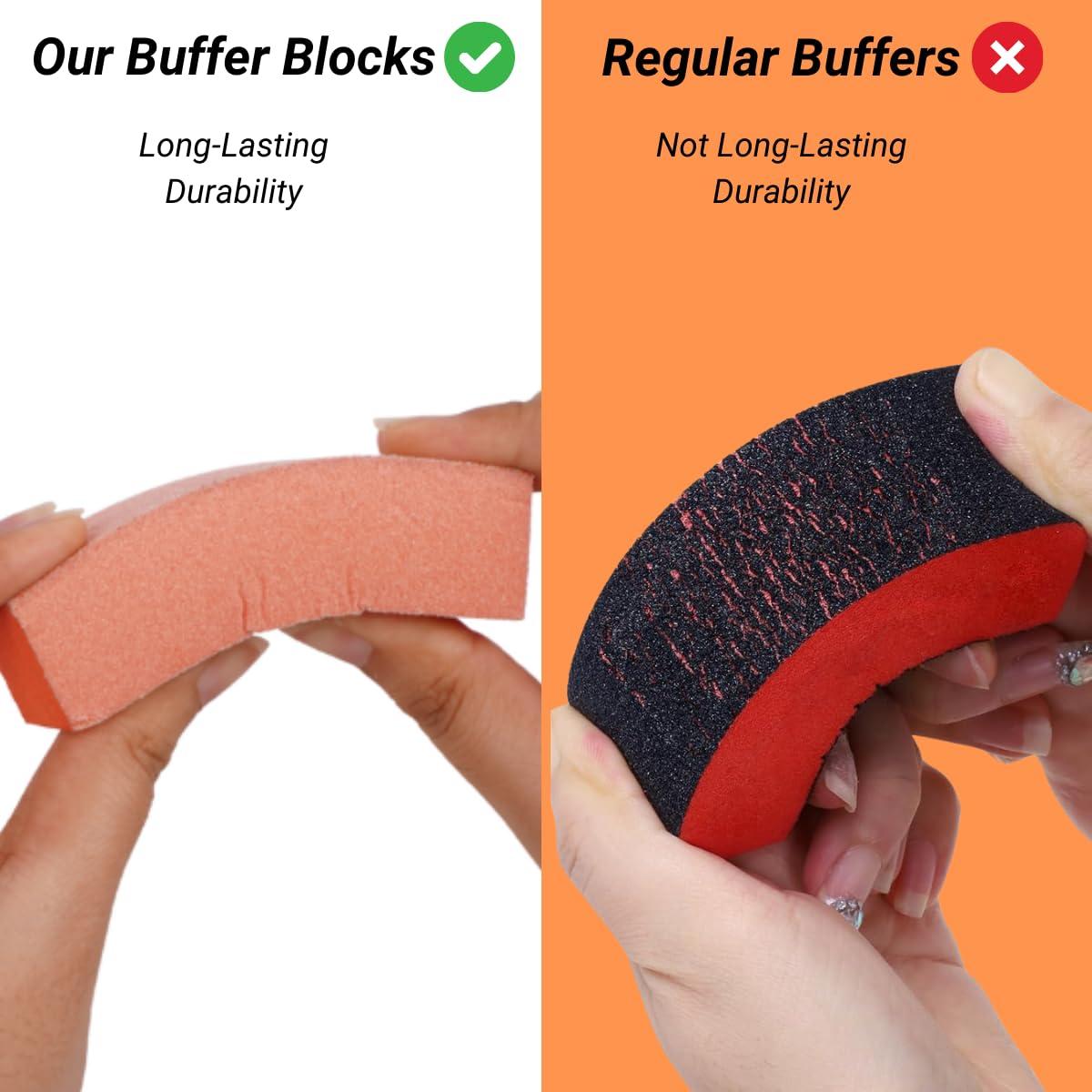 TP PLASTIC TP Plastic 3-Way Nail Buffer Block 80/80/100 Grit Orange Buffing Block for Acrylic, Gel, and Natural Nails Manicure & Pedicure Tool Set (5 Pieces, 3.5\" Long)