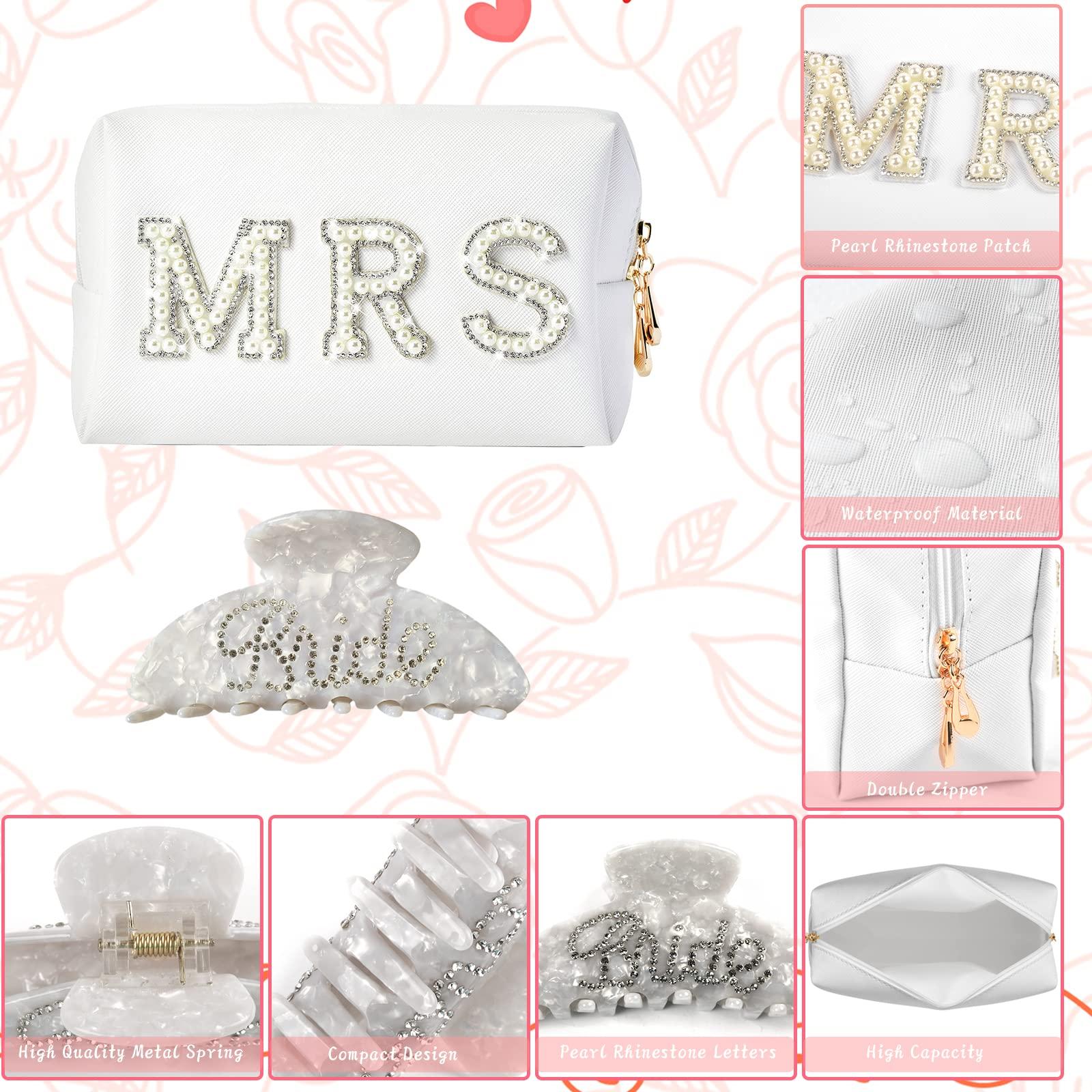 Tkifoda Tkifoda Bride To Be Gift Set Bride Makeup Bag I Do Bride Slippers Bride Robe Bride Hair Clip Bride Gifts Wedding Gifts (Slippers+Makeup Bag+Clip)