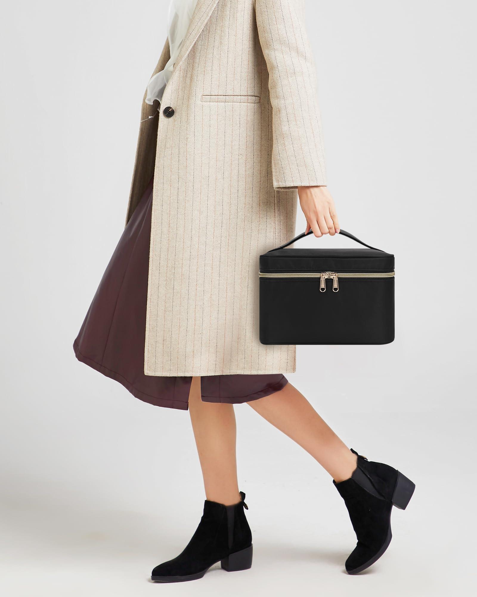 MONSTINA MONSTINA Makeup Bag with Detachable Small Gadget Bag,Large Capacity Portable Cosmetic Organizer,Waterproof Travel Toiletry Bag with Divider for Lipstick,Gifts for Girls and Women,Black Large