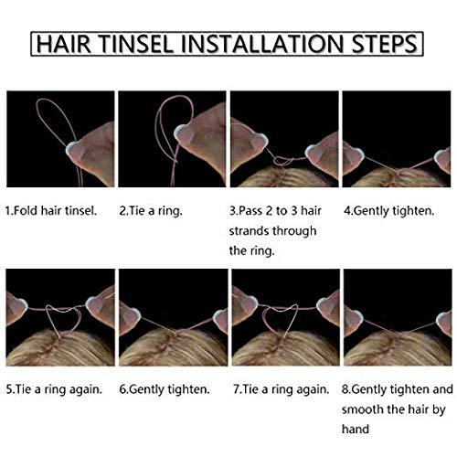 UPTOUP Shining Rainbow Fairy Hair Tinsel 47 Inch 750 Strands Tinsel Hair Extensions, Hair Glitter Extensions, Sparkly Hair Hair Tinsel Strands Kit Fairy For Children Girls Women With Tools (Rainbow)