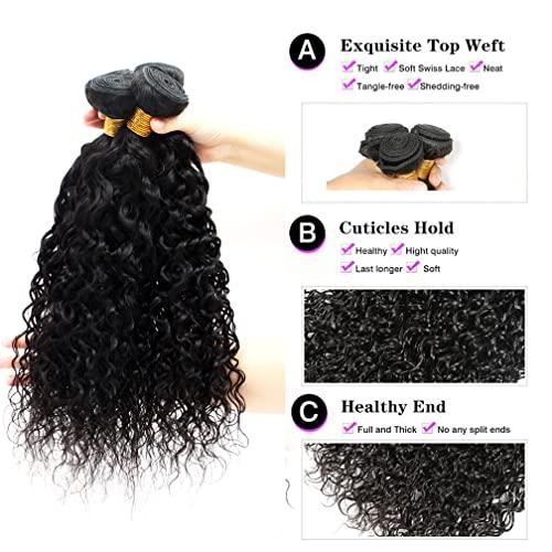 Borchan Water Wave Bundles Brazilian Water Wave Human Hair 3 Bundles Ocean Wave Bundles for Black Women 100% Unprocessed Virgin Human Hair Bundles Human Hair Bundles Water Wave Hair Extensions 12 14 16 Inch