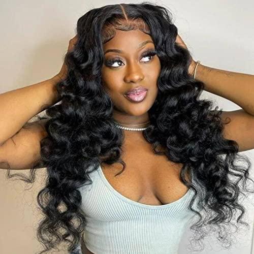 Ruma Hair Full 13x4 HD Transparent Lace Frontal Wig Loose Wave Silk Top Lace Closure Human Hair Wigs For Women Preplucked Brazilian Hair Wig Baby Hair (14inch, 4x4 Lace Closure Wig)