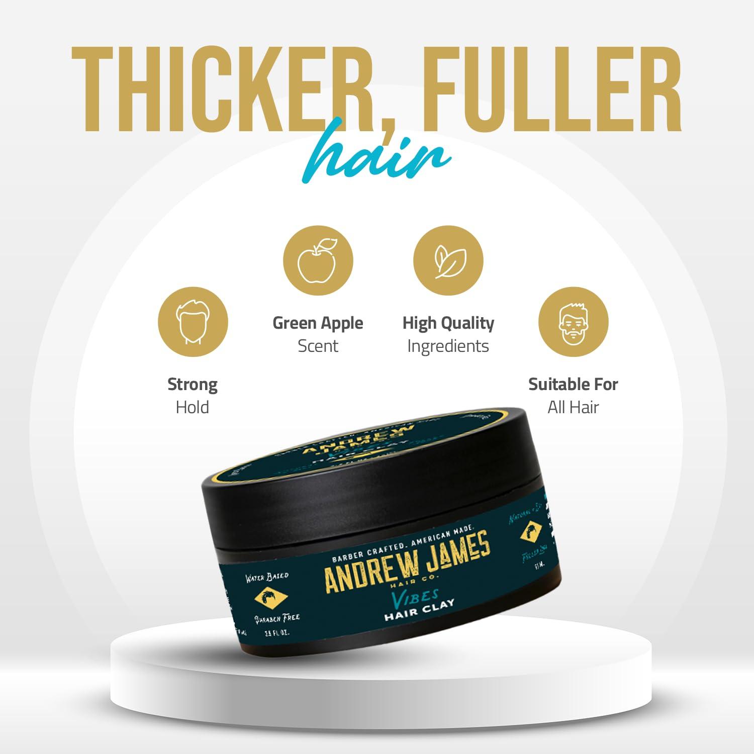 ANDREW JAMES ANDREW JAMES Clay Pomade 3-Pack | 2.75 Ounce Each | Natural Matte Finish | Firm Hold | Fuller Look | Sulfate Free | No Comb Needed To Style| Putty Texture | Hair Sculpting | Made In The USA